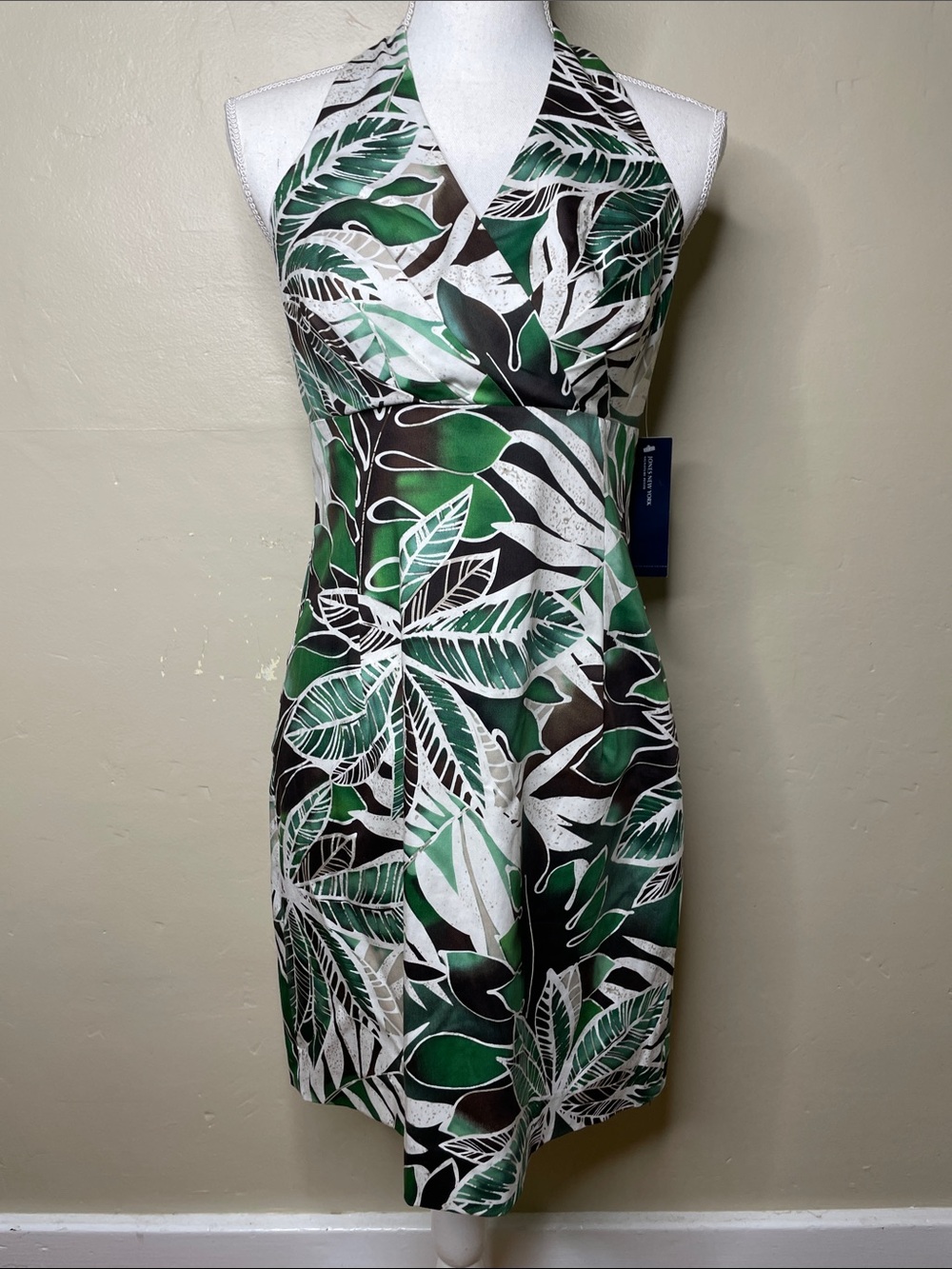 JONES NEW YORK Stretch Tropical Botanical Print Halter Neck Dress NWT 8P